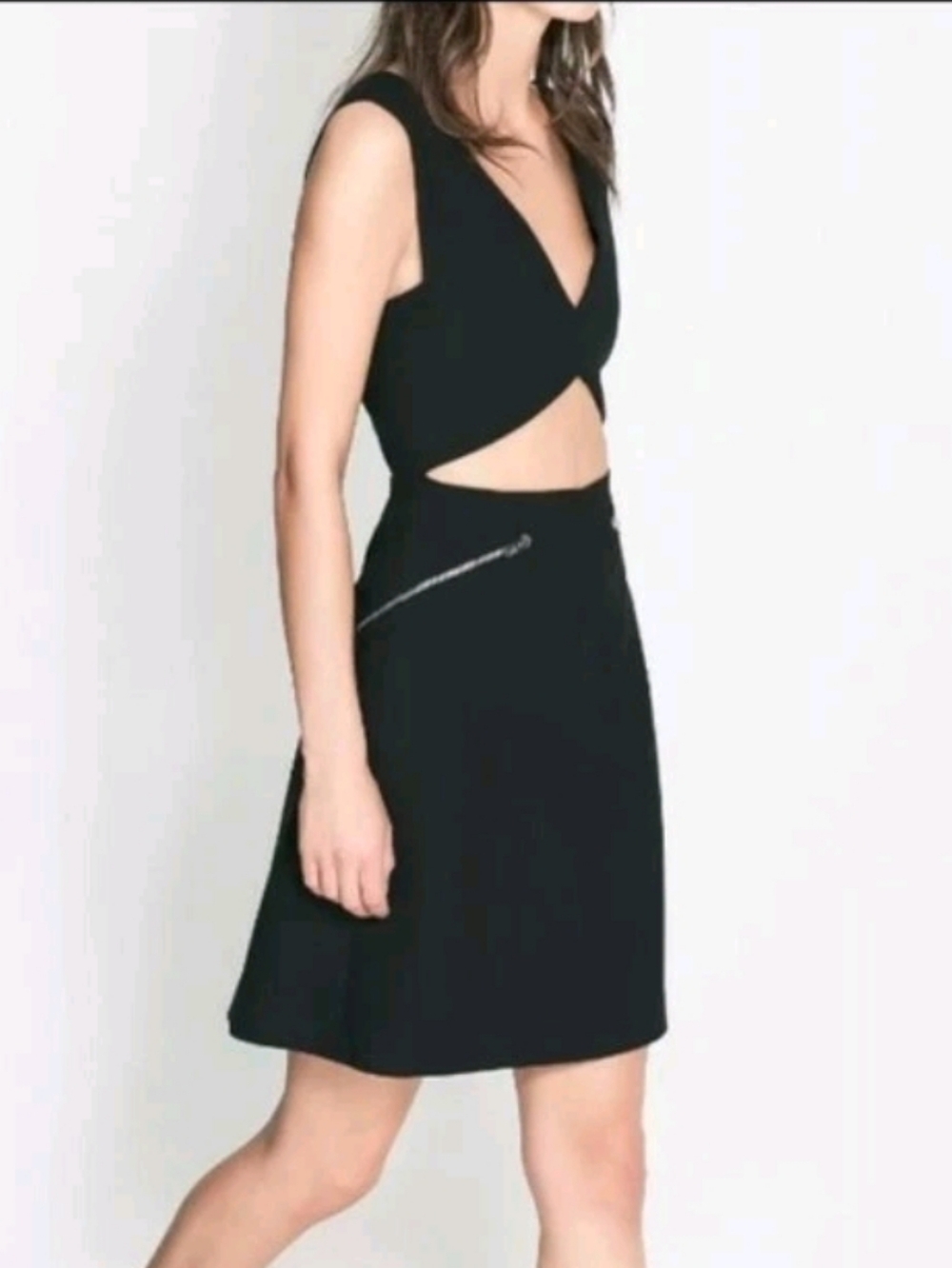 NWT Zara Woman Studio Black Cut Out Mini Dress - Silver Zipper Detail | Size M